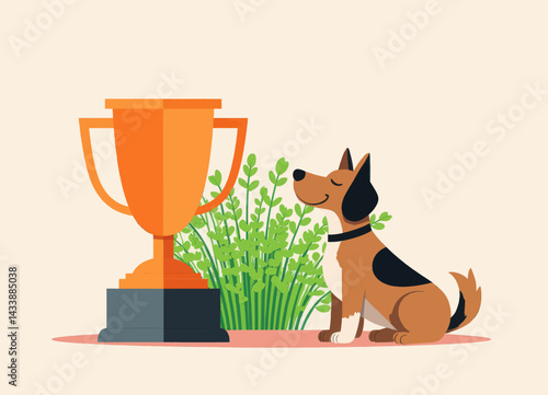 Happy Dog with Trophy and Greenery