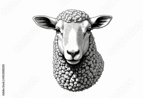 Monochrome Sheep Head with Detailed Wool Texture