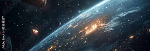Obraz na płótnie meteor approaching Earth in space, the meteorite is approaching the planet w salonie