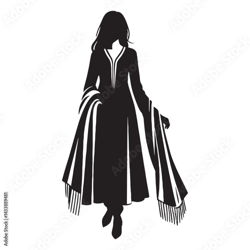 Festive Salwar Kameez silhouette, radiant and full of life – Salwar Kameez illustration – Minimalist Salwar Kameez vector – Ladies dress silhouette


