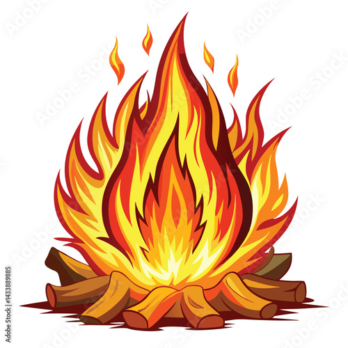 Fire Flame Burning Heat Red Yellow Vector Illustration White Background