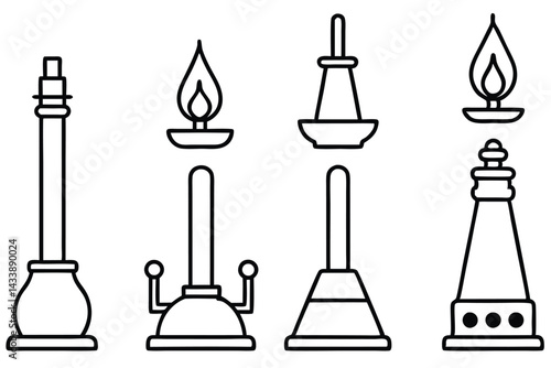 Bunsen Burners Equipment Line Art