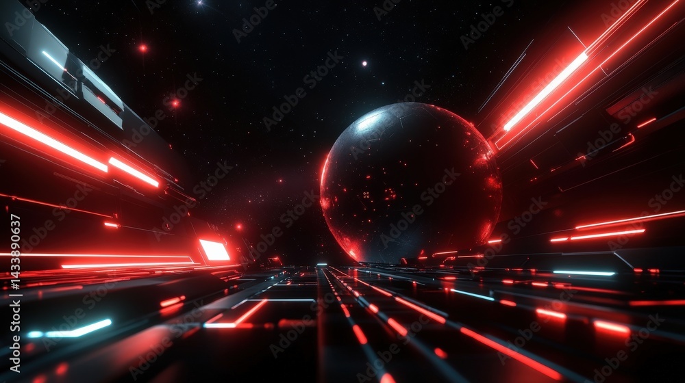 Obraz premium Futuristic Space Corridor with Neon Lights
