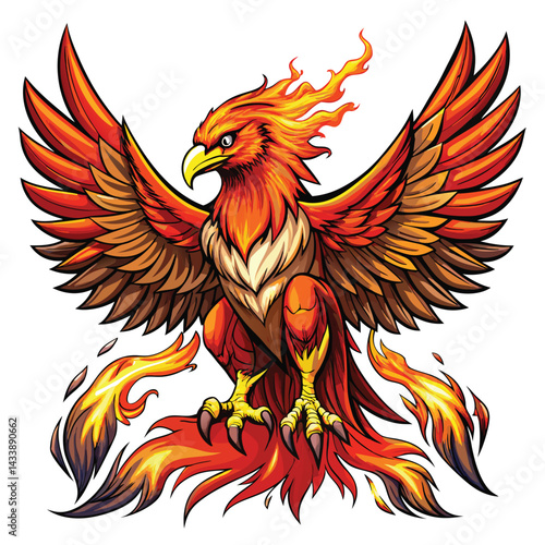 Eagle with fire flames. Vector illustration isolated on white background.