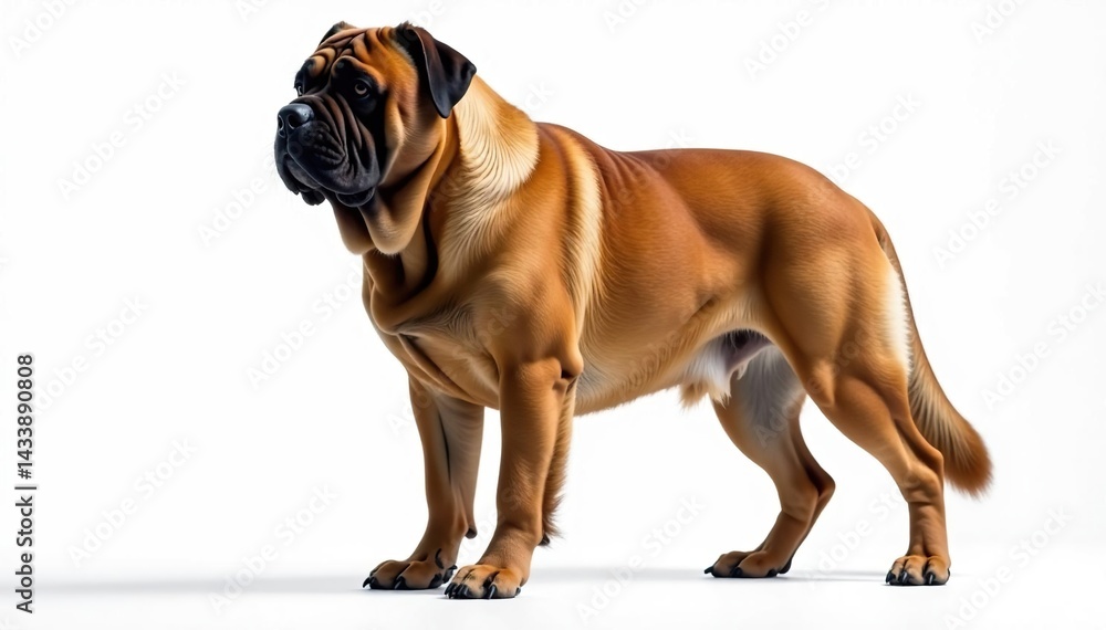 Obraz premium Majestic mastiff, powerful stance, white background, guard dog, Tibetan mastiff