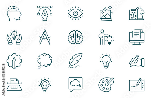 Creativity thin line icons set. Idea, creative solution and thinking, innovation icon. Editable stroke. Vector illustration