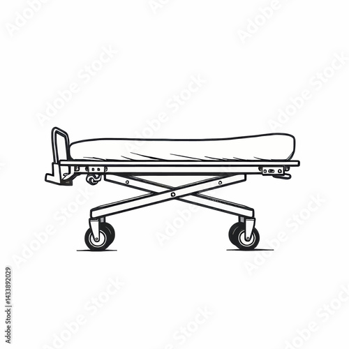 Sketch of a hospital gurney with wheels