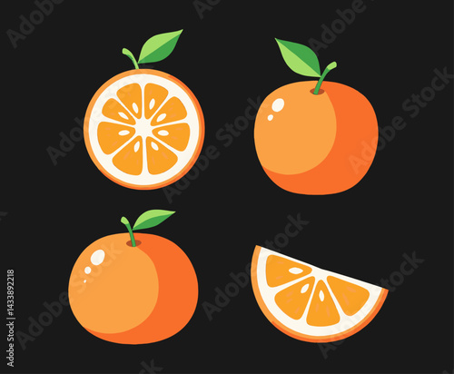 Stylized Orange Fruit Slices on Black Background