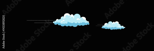 Two cartoon clouds with motion lines on black