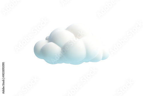 White fluffy cartoon cloud 3d render isolated on sky cute icon soft blue on transparent background