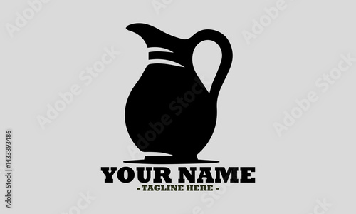 Simple black silhouette of a classic pitcher or jug with a handle and spout on a white background. Kitchen concept, jug icon flat symbol set outline, jug logo design and jug vector design