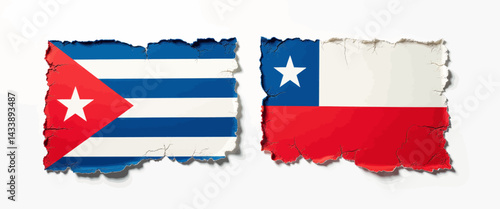 Free Download Torn Cuba and Chile Flags on White Background - GFXLoad