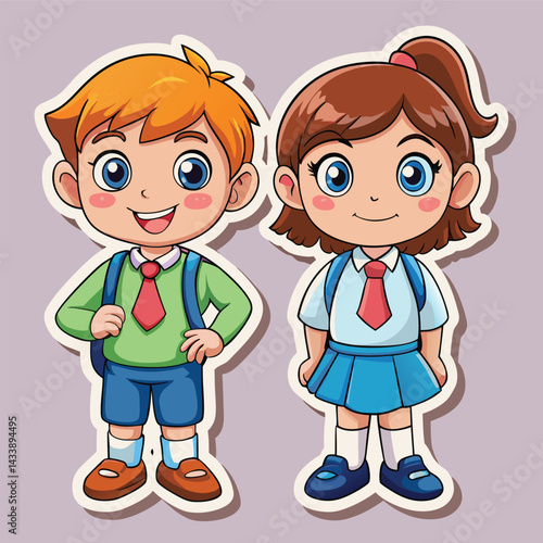 Cartoon School Children in Uniform