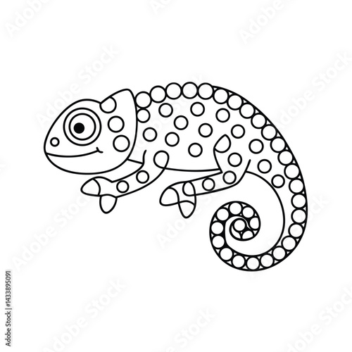 Cartoon chameleon vector illustration cute reptile outline drawing reptilian with spotted pattern swirling tail