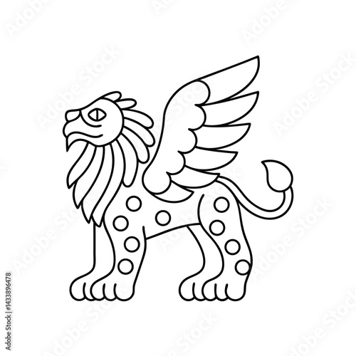 Vector outline illustration of a griffin mythical creature lion eagle hybrid
