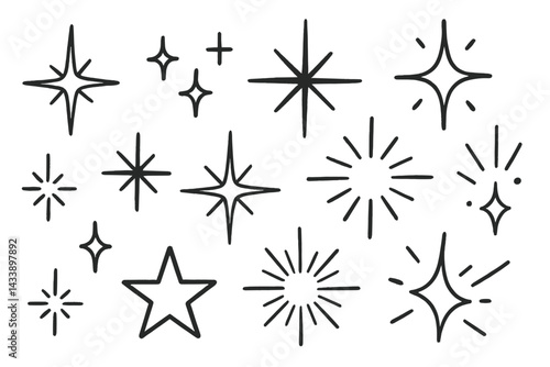 Creative icon set featuring various star and sparkle designs for modern visual projects