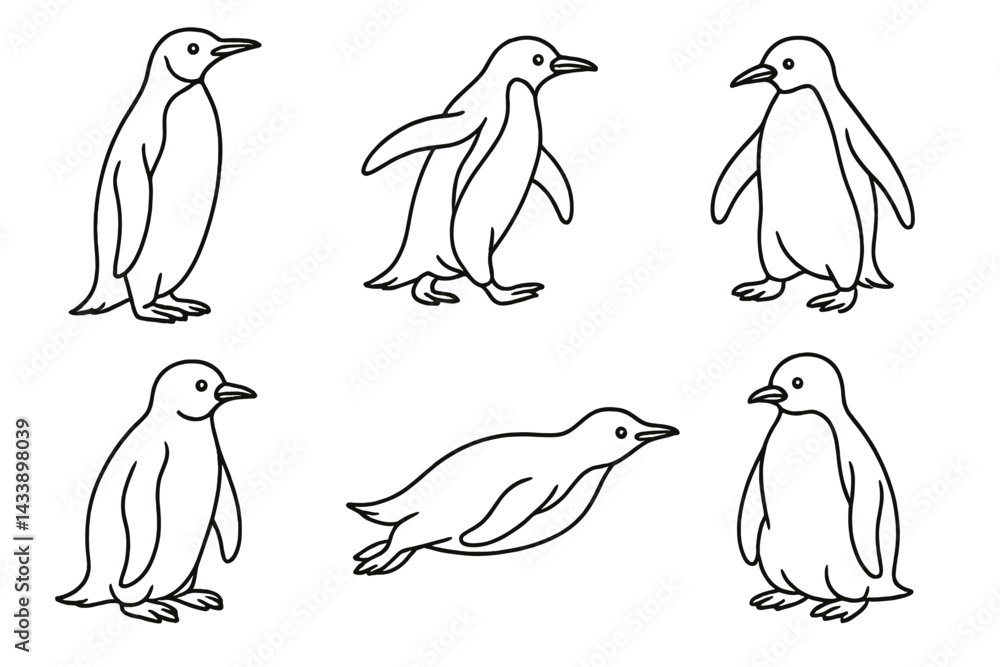 Naklejka premium Collection of cute and playful penguin icons in various poses suitable for illustrations or graphic designs