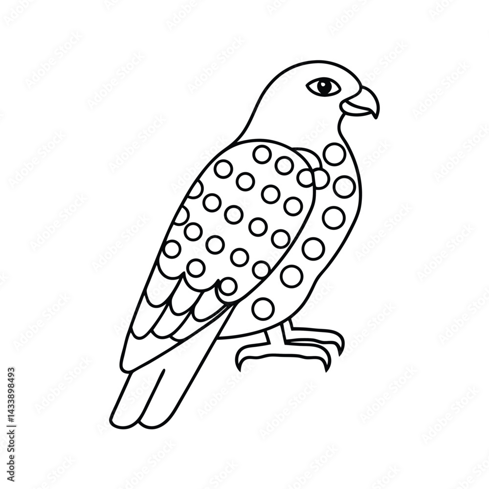 Obraz premium Linear drawing of hawk with patterned plumage standing gracefully in profile view