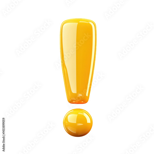 Shiny yellow exclamation mark 3d render isolated sign icon point vivid on transparent background