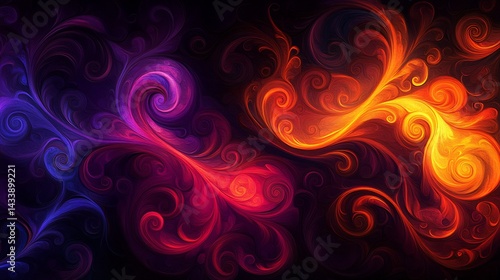 Abstract swirls with fire  ice design.