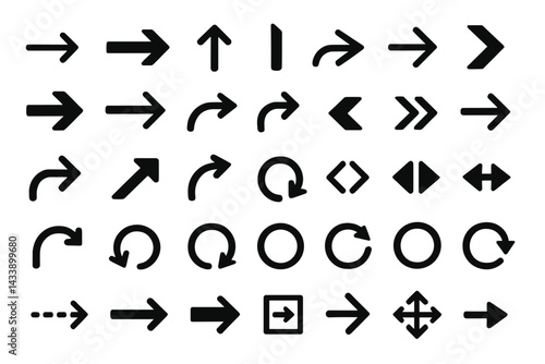 Icon set featuring various direction symbols used for navigation and instructions in design projects