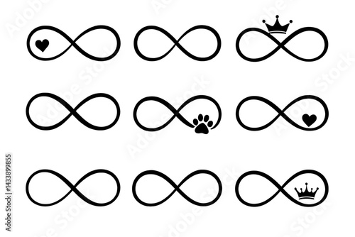 Icon set featuring infinity symbols with various designs suitable for creative projects and personal use