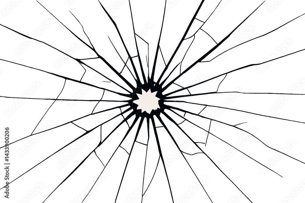 Obraz premium Cracked surface with radiating fractures showcasing a distinct central point of impact