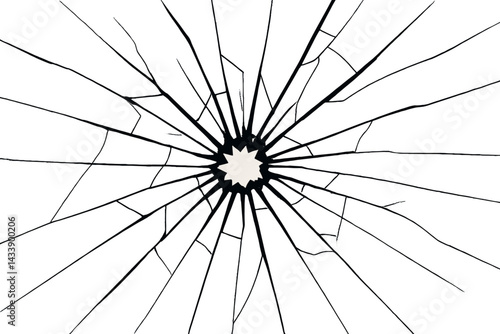 Cracked surface with radiating fractures showcasing a distinct central point of impact