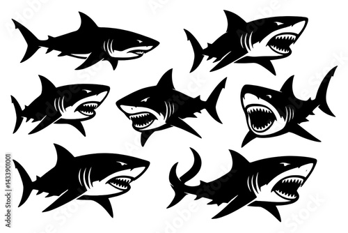 Different styles of shark icons suitable for various designs and ocean-themed projects