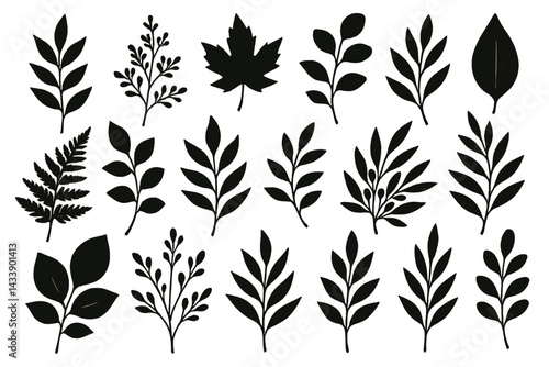 Unique black leaf icons suitable for various design projects and educational materials