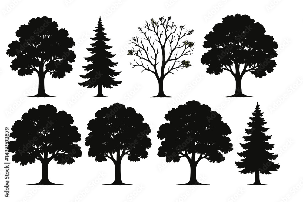 Obraz premium Collection of silhouette tree icons for nature design projects and educational materials