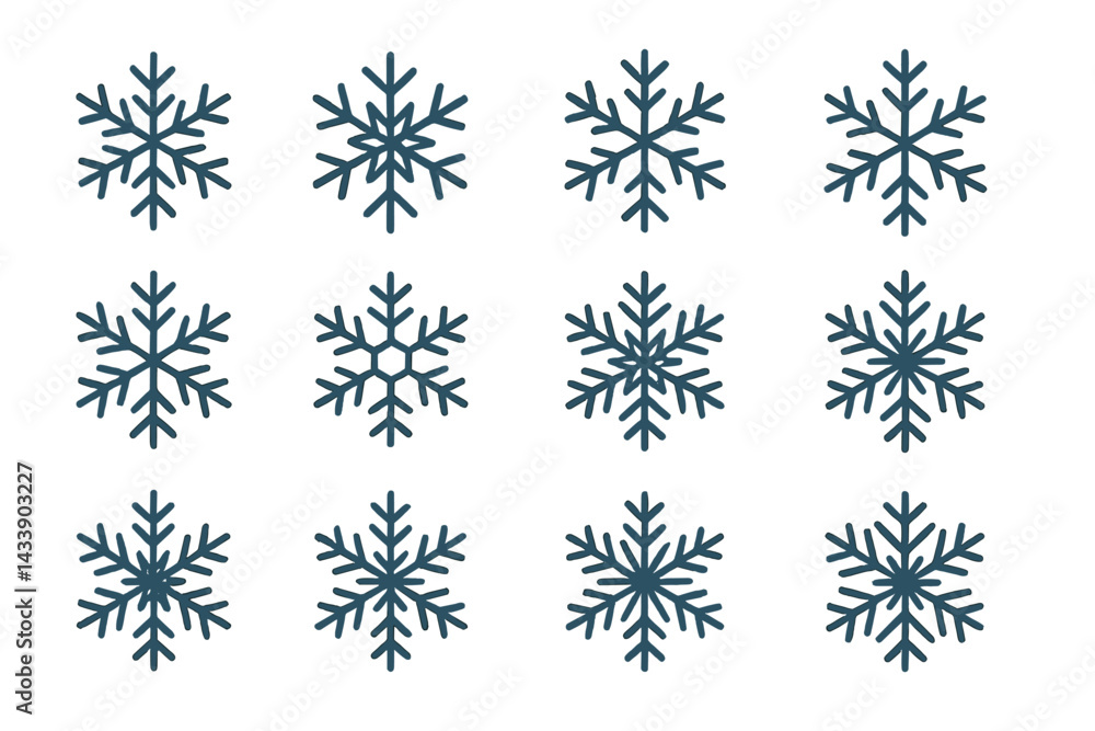 Unique set of snowflake icons designed for winter themes and seasonal decorations Unique set of snowflake icons designed for winter themes and seasonal decorations