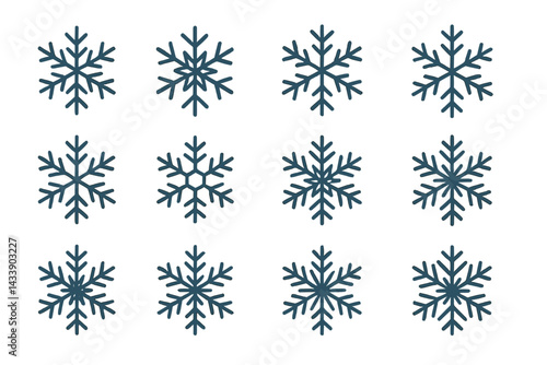 Unique set of snowflake icons designed for winter themes and seasonal decorations