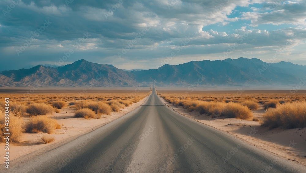 Naklejka premium Desert road leading to majestic distant mountains