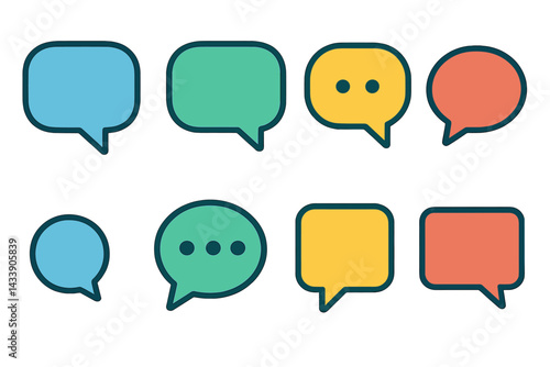 Collection of colorful speech bubble icons for communication and dialogue representation in various designs