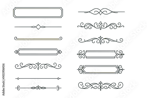 Decorative icon set featuring elegant borders and dividers for design projects and creative applications