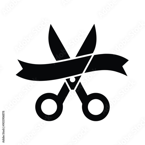 Scissors Cutting Ribbon Symbol Vector