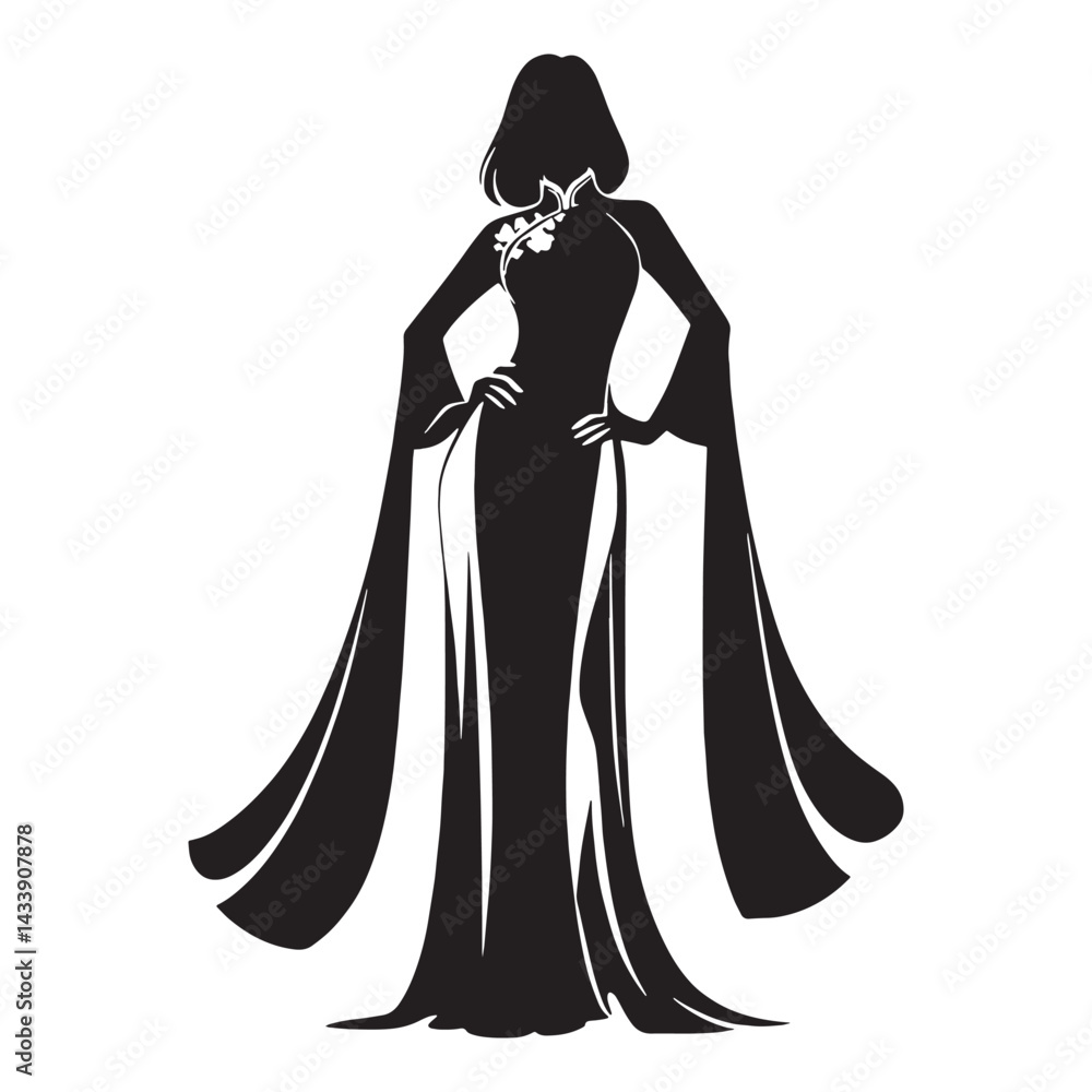 Fototapeta premium Iconic Ao Dai silhouette, blending tradition with modern flair – Ao Dai illustration – Minimalist Ao Dai vector – Ladies dress silhouette