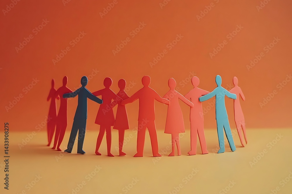 Paper People Linking Arms Teamwork Unity Paper People Linking Arms Teamwork Unity