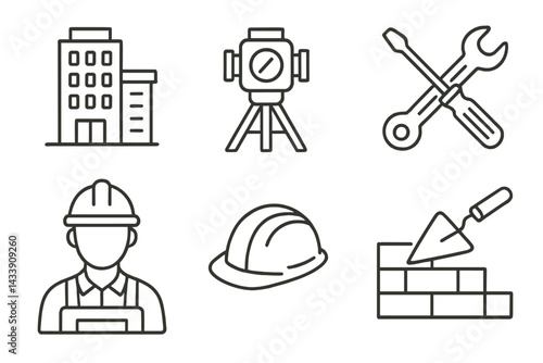 Icon set featuring construction and engineering symbols suitable for various design projects