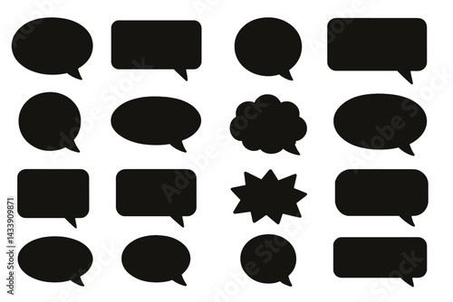 Icon set featuring various speech bubbles in different shapes for communication design purposes
