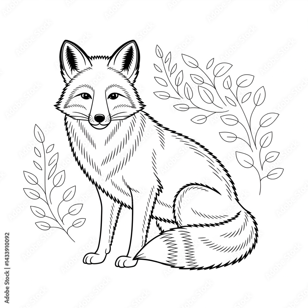 Naklejka premium A black and white fox line art of a coloring page