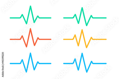 Colorful icon set featuring various heartbeat line designs for digital applications and graphic projects