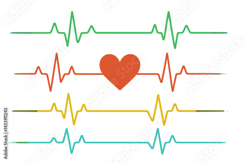 Heartbeat icon set in various colors representing health and vitality