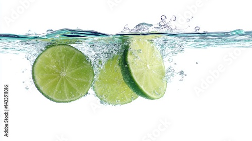 Detox splash with lime slices kitchen beverage image clean environment close-up refreshing concept