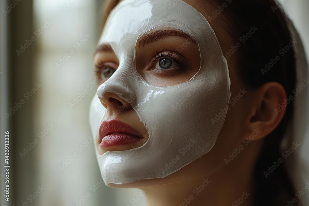 Fototapeta premium A beauty salon cosmetologist is applying a sheet mask to a woman's face