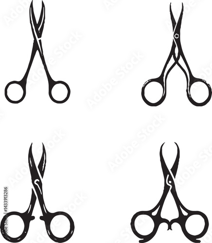 Vector Illustration of Four Unique Scissors - Black Silhouette Design