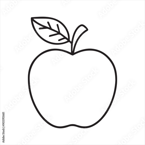 Simple Apple Outline Drawing,Black and White Apple Illustration,Hand Drawn Apple with Leaf,Apple Line Art Design,Minimalist Apple Sketch,Apple Contour Vector Art,Fresh Apple Outline Graphic