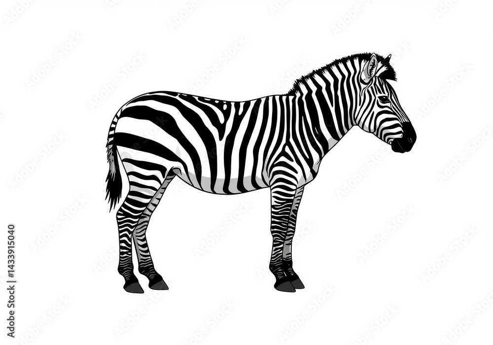 Naklejka premium Zebra standing on white surface