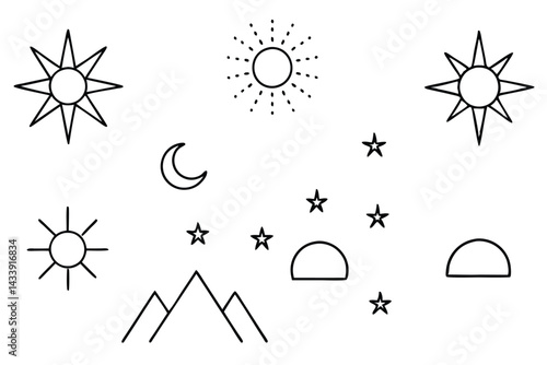 Celestial Lights Dancing Above Line Art